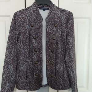 Tommy Hilfiger Animal Print Military Style Open Front Jacket Blazer M